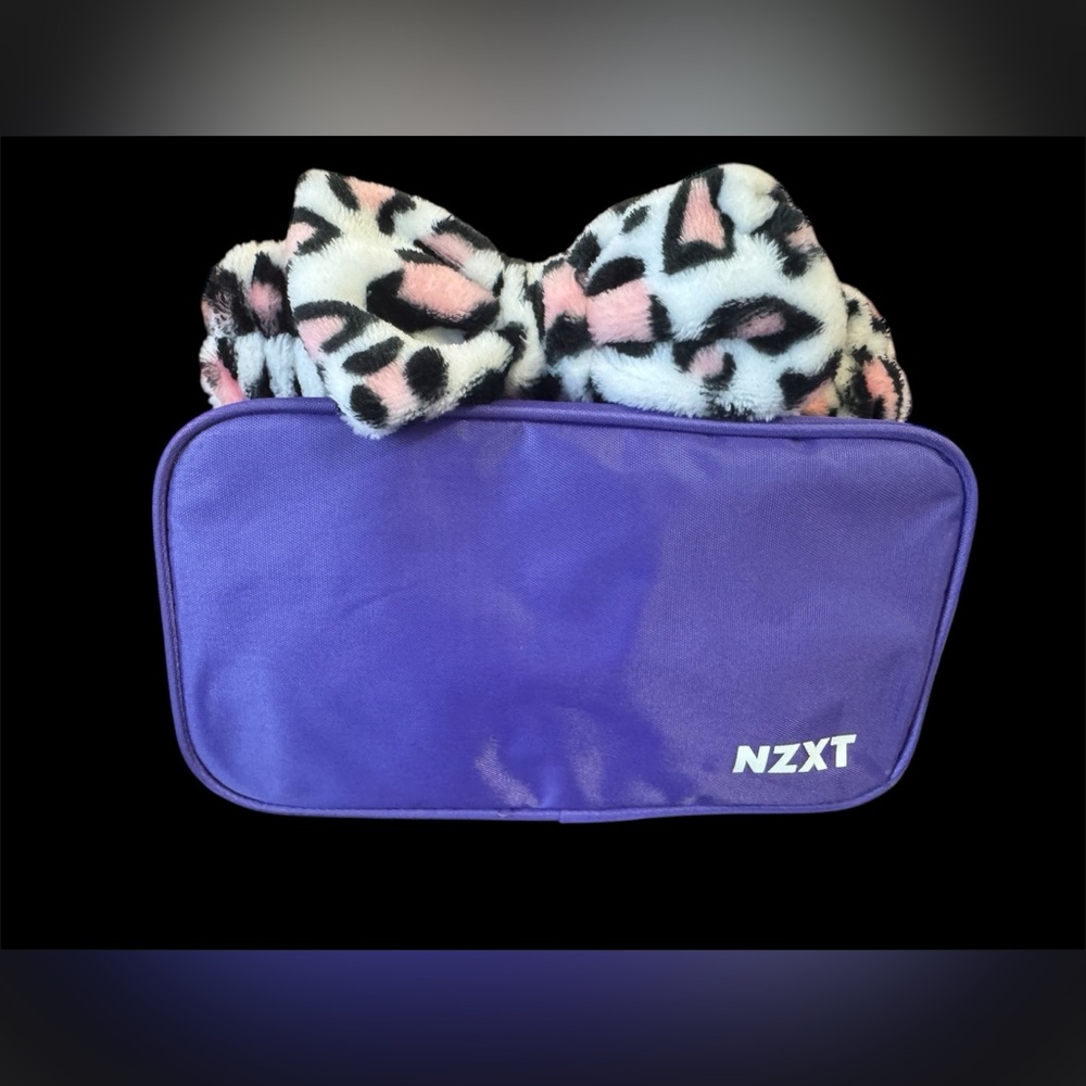 NZXT Purple Cosmetic  Bag and  Leopard Headband NEW